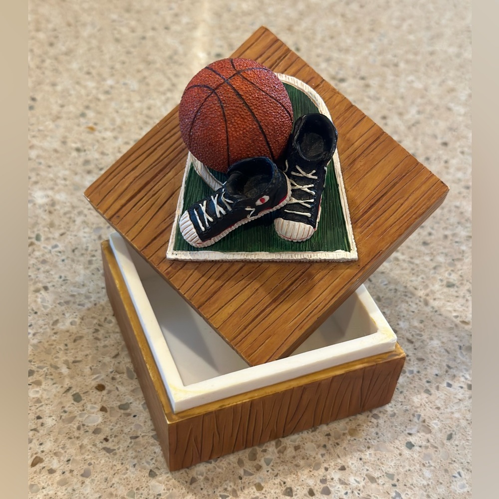 Russ Berrie & Company “Hoops N Dreams” resin trinket holder-Basketball and shoes